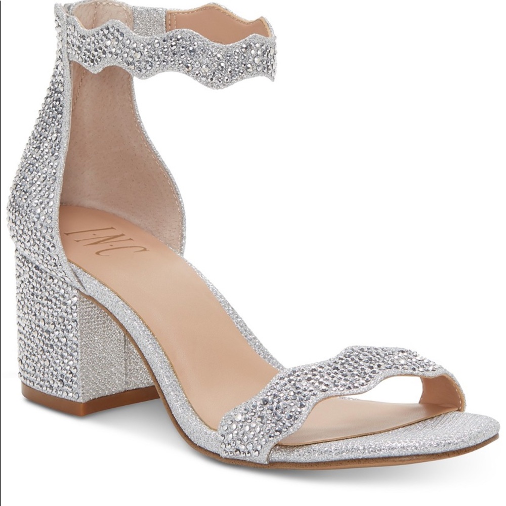 Silver Bling Scallop Block Heel